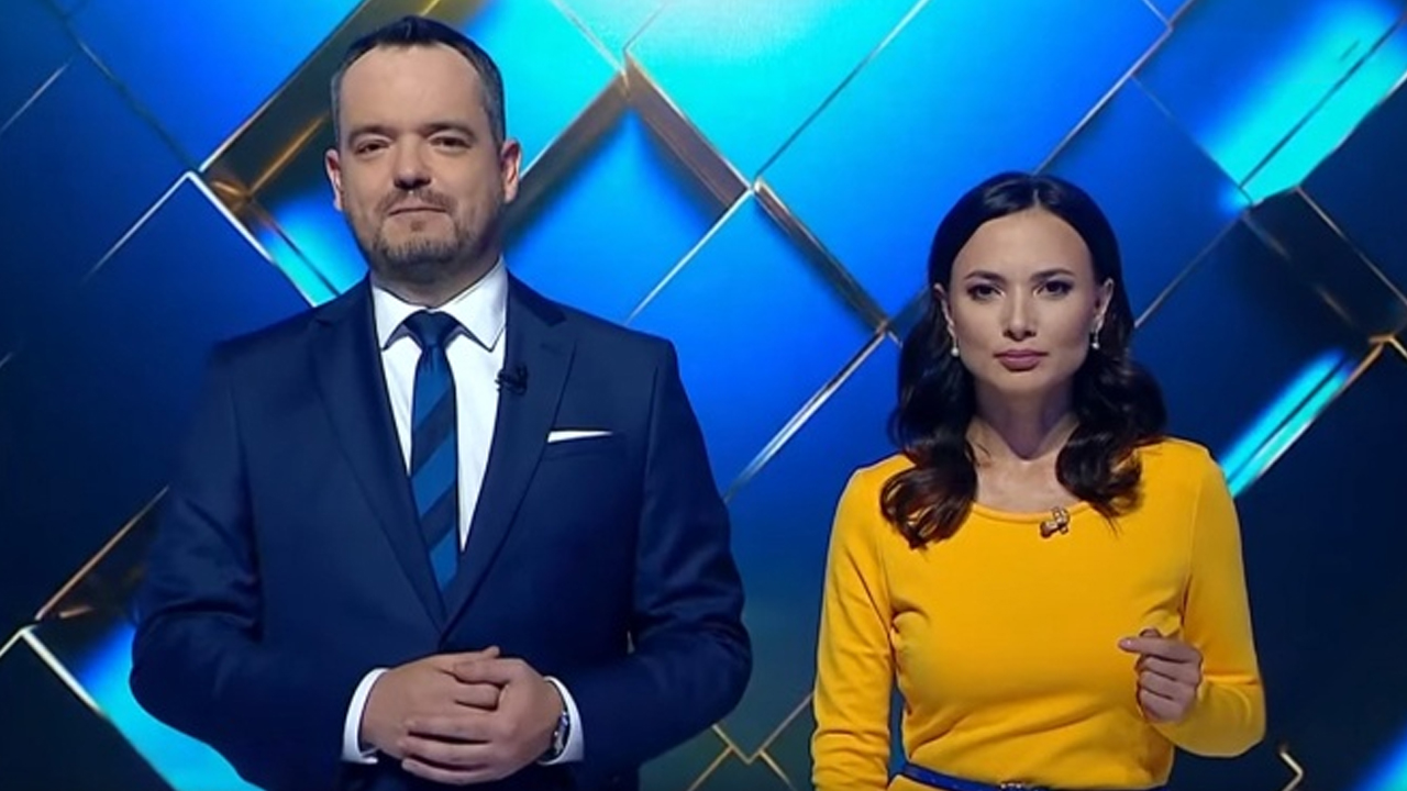 Ведущие телеканала News One Василий Голованов и Елена Кирик Ведущие телеканала News One Василий Голованов и Елена Кирик