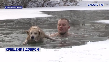 РЕПОРТАЖ: Белгородец спас собаку, тонувшую в ледяной воде