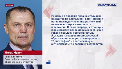 Сенатор Мурог призвал активнее пресекать пронос алкоголя болельщиками на стадионы