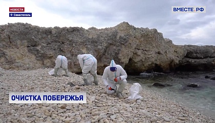 Первый вице-спикер СФ Якушев поблагодарил волонтеров и спасателей, очищающих побережье Черного моря от разлива мазута